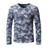 Paisley Leaf Pattern V-Neck T-shirt - BLUE GRAY XL