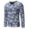 Paisley Leaf Pattern V-Neck T-shirt - BLUE GRAY XL