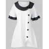 T-shirt Fendu en Avant à Ourlet Contrasté de Grande Taille - Blanc 1X