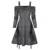 Robe Chinée Tordue en Avant à Epaule Dénudée à Lacets - multicolor A M
