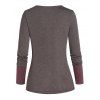 Ruched Contrast Color Asymmetrical Long Sleeve T Shirt - COFFEE M