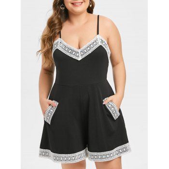 

Plus Size Spaghetti Strap Lace Trim Romper, Black