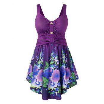 

Plus Size Floral Print Button Tank Top, Purple