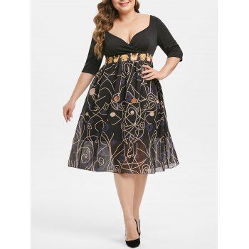 

Cute Cat Dog Print Surplice Plus Size Dress, Black