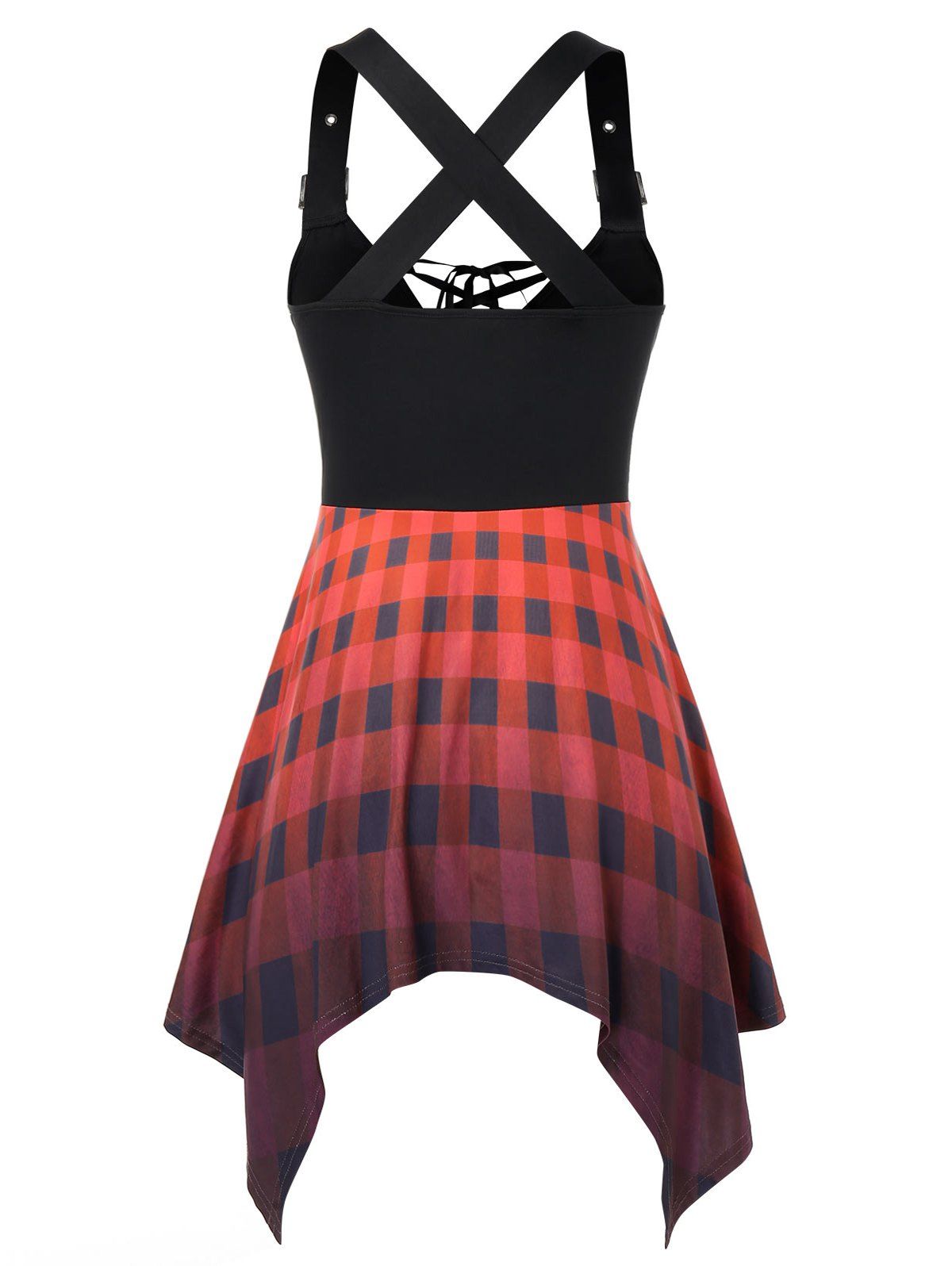 lace up plaid asymmetrical dress