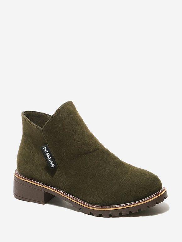 Bottines à Cheville en Couleur Unie à Bout Rond - Vert Foncé EU 40