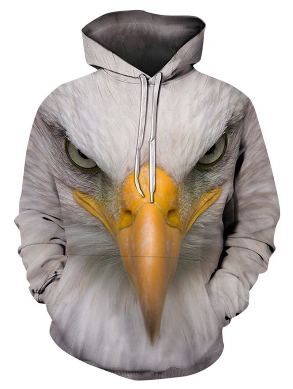 Eagle Pattern Casual Pouch Pocket Hoodie - WARM WHITE M