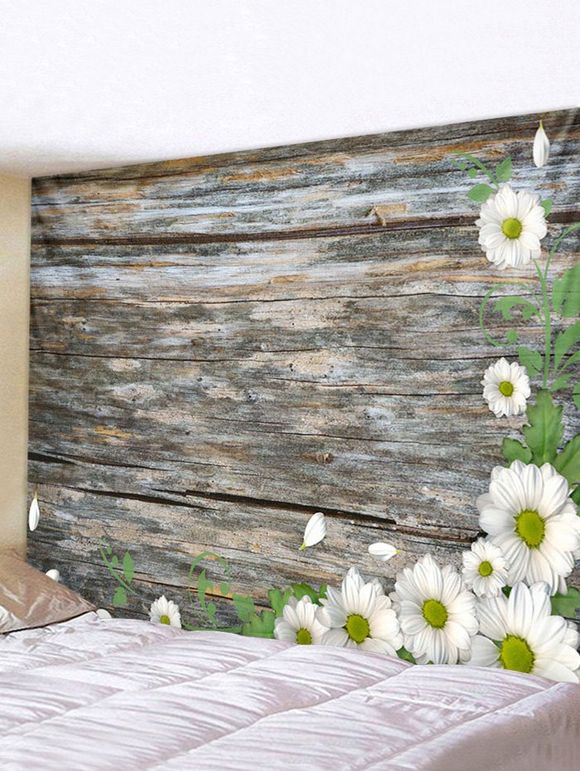 Tapisserie Murale 3D Fleur et Grain de Bois Imprimés - multicolor W79 X L59 INCH
