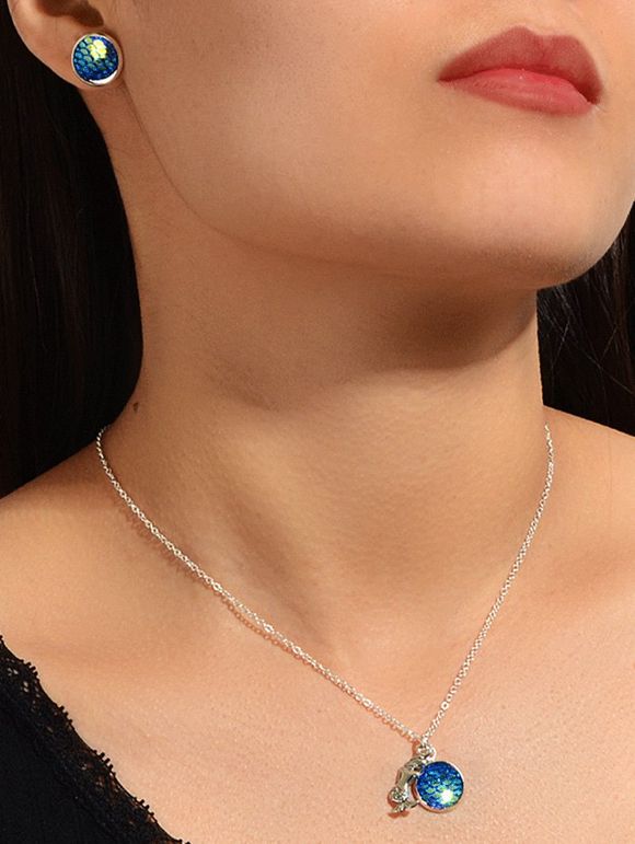 Ensemble de Bijoux Ecaille de Sirène Pendant - Bleu 