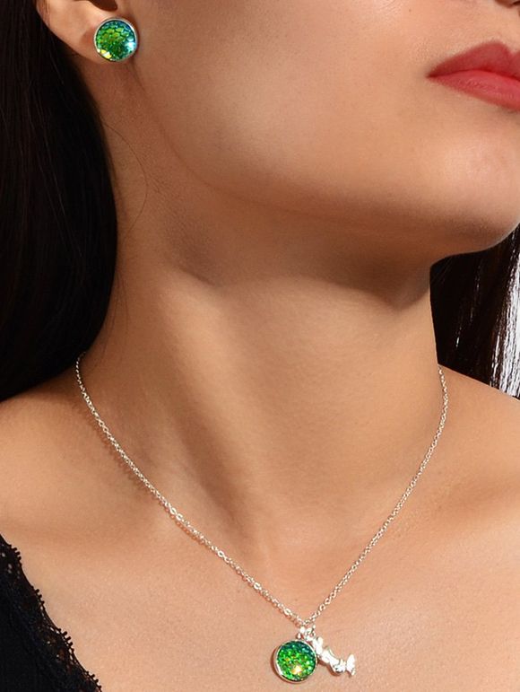 Ensemble de Bijoux Ecaille de Sirène Pendant - Vert 
