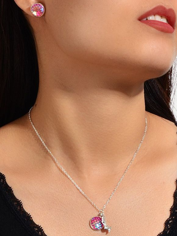 Ensemble de Bijoux Ecaille de Sirène Pendant - Rouge Rose 