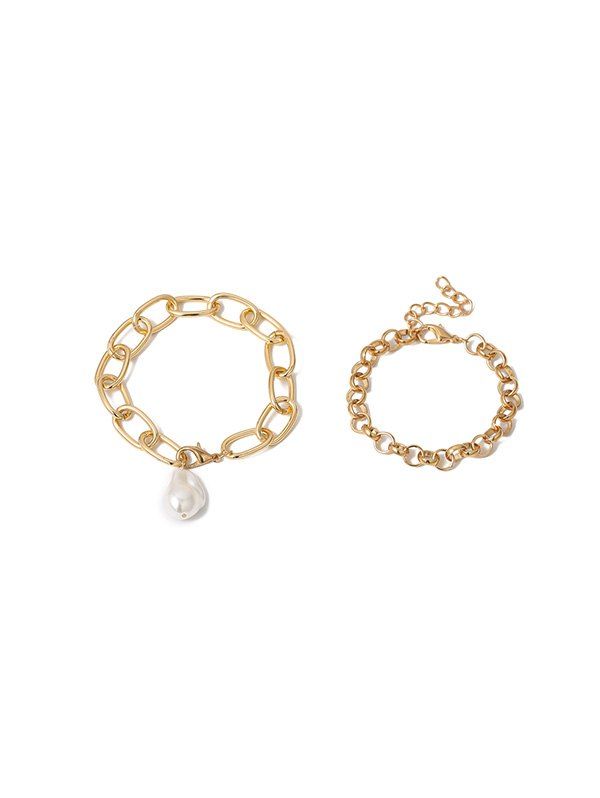 2 Piece Faux Pearl Chain Bracelets Set - GOLD 