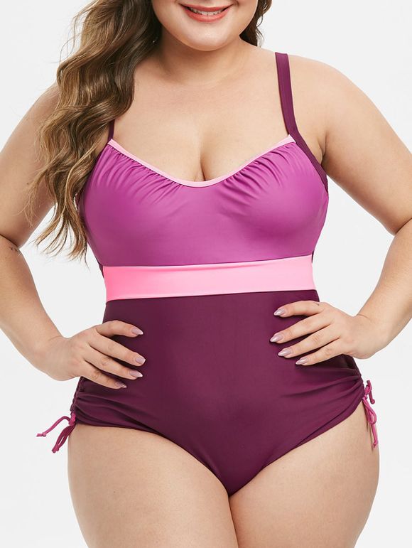 Maillot de Bain Sanglé en Blocs de Couleurs Grande Taille Une-Pièce - multicolor A 4X
