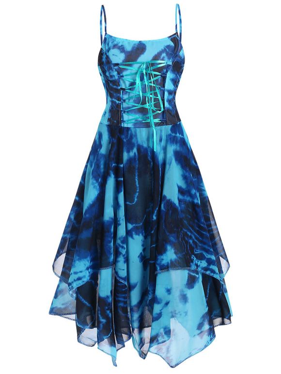 Robe Mouchoir Teintée à Lacets Grande Taille - Bleu Océan L