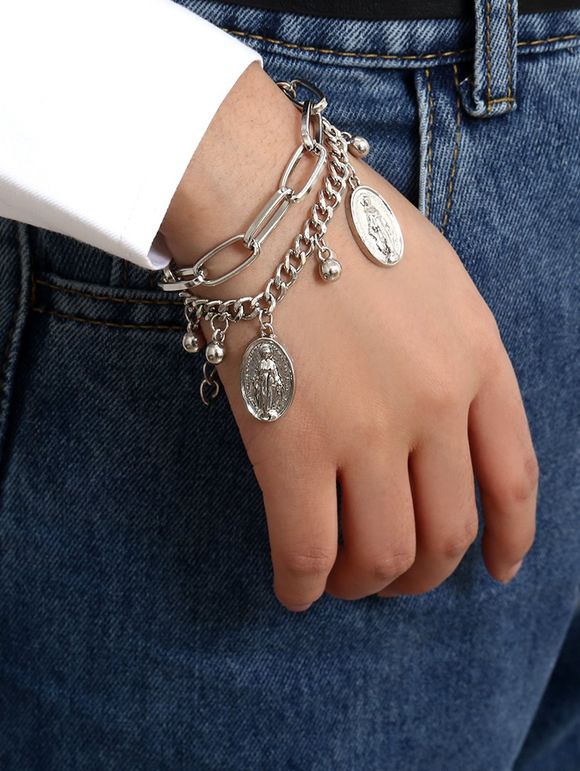 Bracelet Charmant Chaîne Superposé Gravé - Argent 