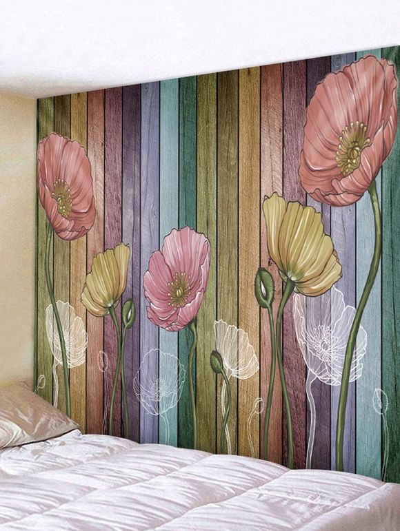 Tapisserie Murale Pendante Art Décoration Planche en Bois Fleur Imprimée - multicolor A W91 X L71 INCH