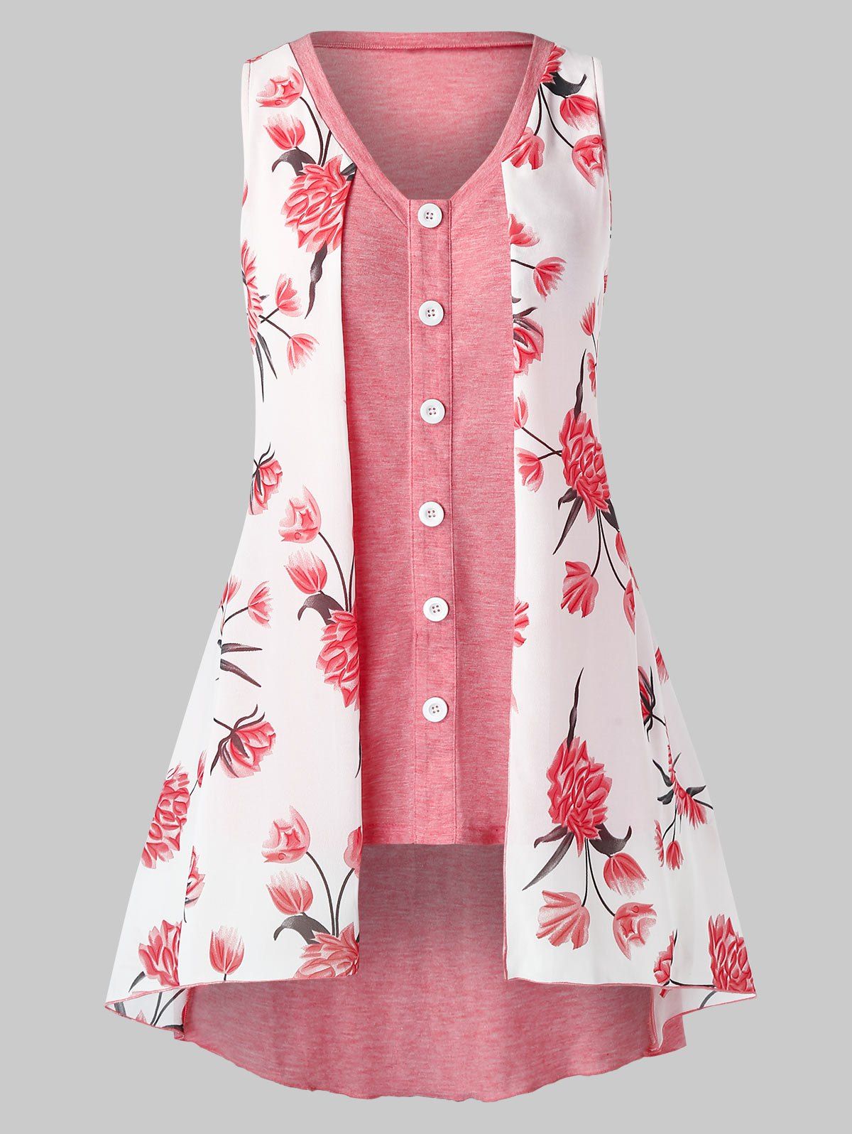 

Plus Size Button Down Floral Tank Top, Pink