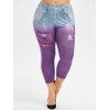 Legging Court Déchiré en Couleur Ombrée Imprimé de Grande Taille - Pourpre 2X