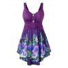 Débardeur Fleurie Imprimée de Grande Taille avec Bouton - Pourpre 4X