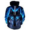 Sweat à Capuche Motif de Flamme et de Loup avec Poche - Bleu Lapis 3XL