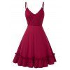 Robe à Bretelle Panneau en Dentelle de Grande Taille Ourlet à Volants - Rouge Vineux 2X