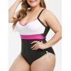 Maillot de Bain Sanglé en Blocs de Couleurs Grande Taille Une-Pièce - multicolor 1X