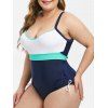 Maillot de Bain Sanglé en Blocs de Couleurs Grande Taille Une-Pièce - multicolor B 4X