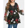 T-shirt Brodé de Grande Taille à Lacets - Noir 2X