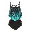 Tummy Control Swimsuit Gothic Bathing Suit Octopus Print Cut Out Crisscross Summer Beach Tankini Swimwear - BLACK 2XL