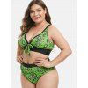 Snakeskin Bowknot Ruched Plus Size Bikini Swimsuit - GREEN 4X