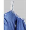 T-shirt Tunique Panneau en Dentelle à Epaule Dénudée de Grande Taille à Lacets - Bleu Myrtille 1X
