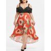 Robe Tulipe Haute Basse Tournesol Imprimé à Epaule Dénudée de Grande Taille - Orange vif 3X