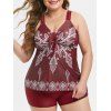 Taille Plus avant Knot imprimé tribal tankini maillot de bain - Rouge Vineux 4X