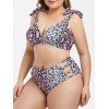 Maillot de Bain Bikini à Imprimé Serpent Contrasté en Treillis à Côté de Grande Taille - Rose 3X