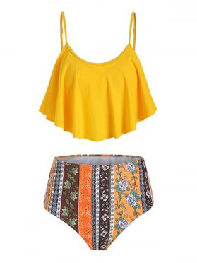 Floral Print Cinched Overlay Tankini Set