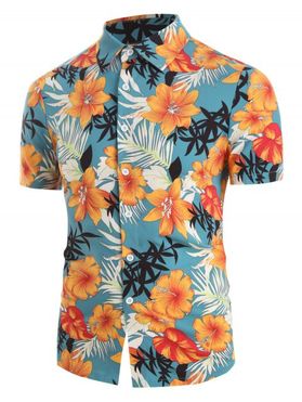 Tropical Flowers and Leaf Print Button Up Shirt