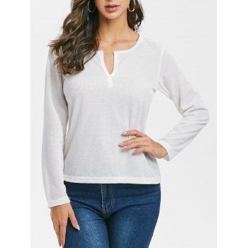 

V-notch Long Sleeve Top, White