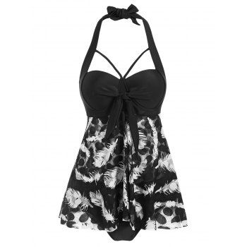 

Halter Feather Lace Push Up Tankini Swimsuit, Black
