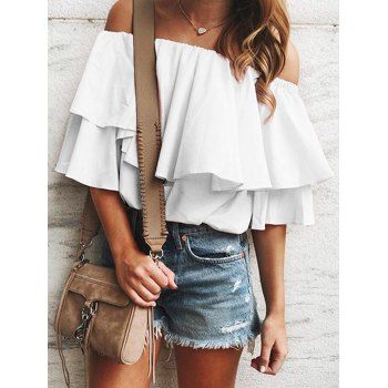 

Off Shoulder Flounce Tunic Blouse, White
