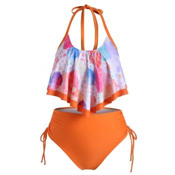 

Funny Planet Cinched Side Overlay Flounces Plus Size Tankini Swimsuit, Orange
