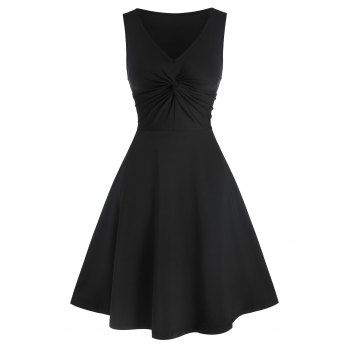 

Twist Front V Neck Mini Skater Dress, Black
