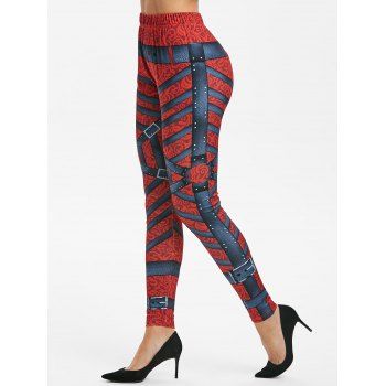 

Harness Baroque 3D Print Skinny Leggings, Red