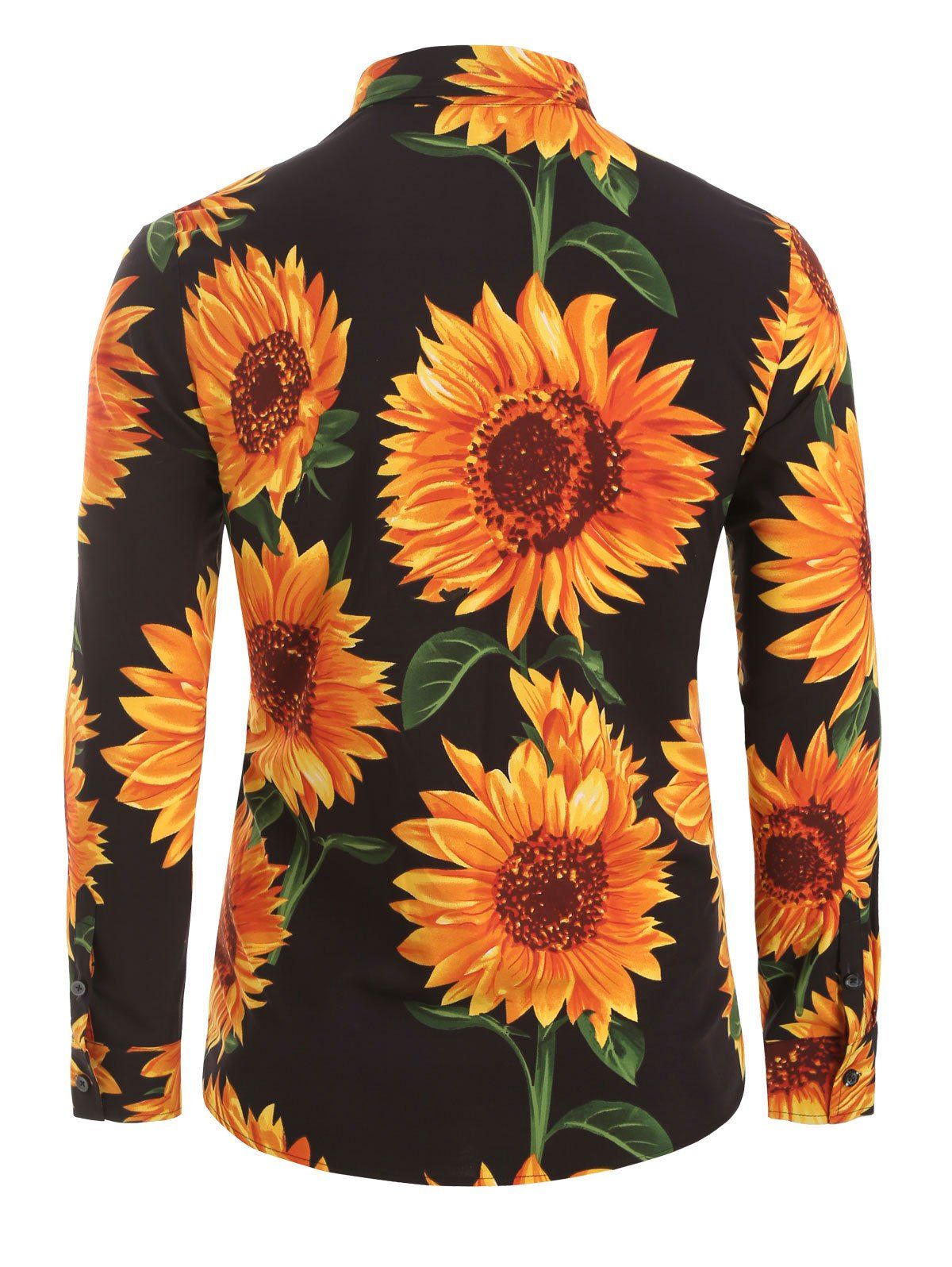 [64% OFF] 2021 Sunflower Print Long Sleeve Button Up Shirt In BLACK ...