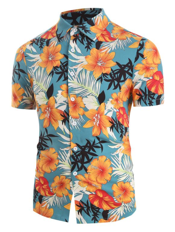 Chemise Boutonnée à Imprimé Fleur et Feuille Tropicale - multicolor A M