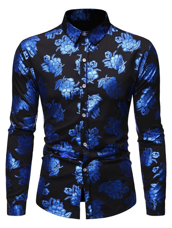 Floral Gilding Button Up Casual Shirt - Noir XL