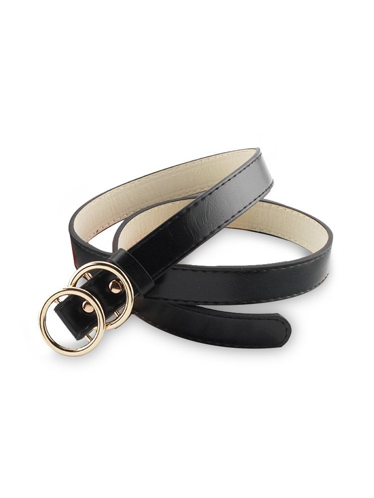 

Brief Double Circle Buckle PU Belt, Gold