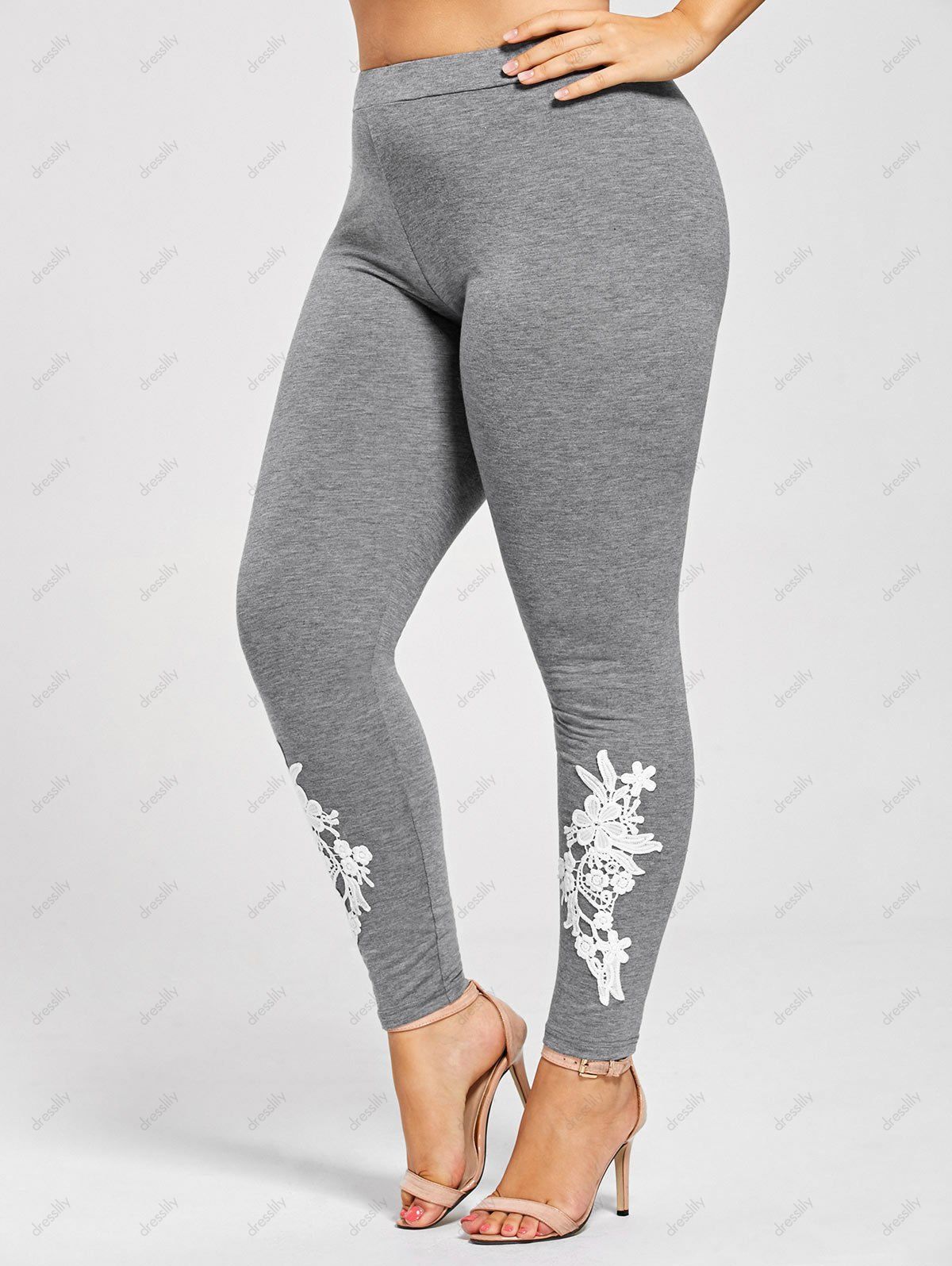 [25 OFF] 2021 Plus Size Appliqued Jersey Leggings In GRAY DressLily