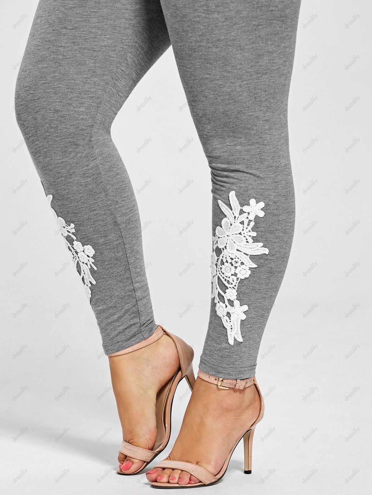 [25 OFF] 2021 Plus Size Appliqued Jersey Leggings In GRAY DressLily