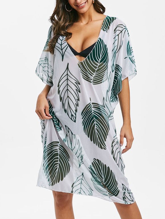 Robe Kaftan Feuille Imprimée en Maille - Vert profond ONE SIZE
