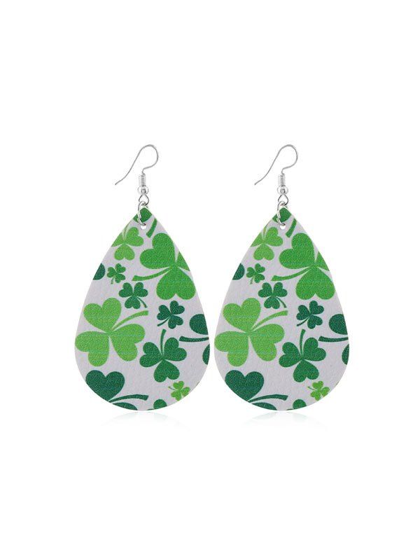

Water Drop Leaf Print PU Drop Earrings, Multi-a